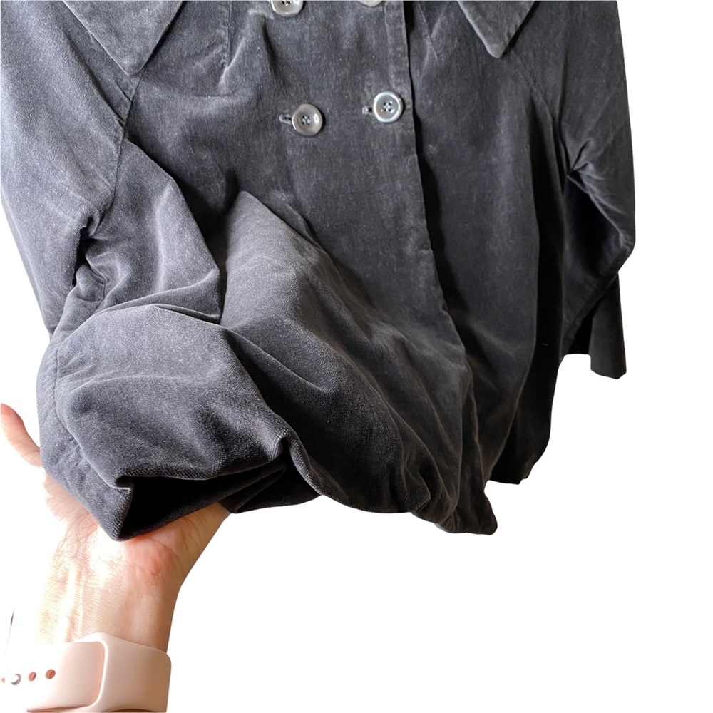 Splendid Grey Black Velvet Silk Swing Jacket Peacoat Peter Pan Collar Me… - Picture 4 of 9